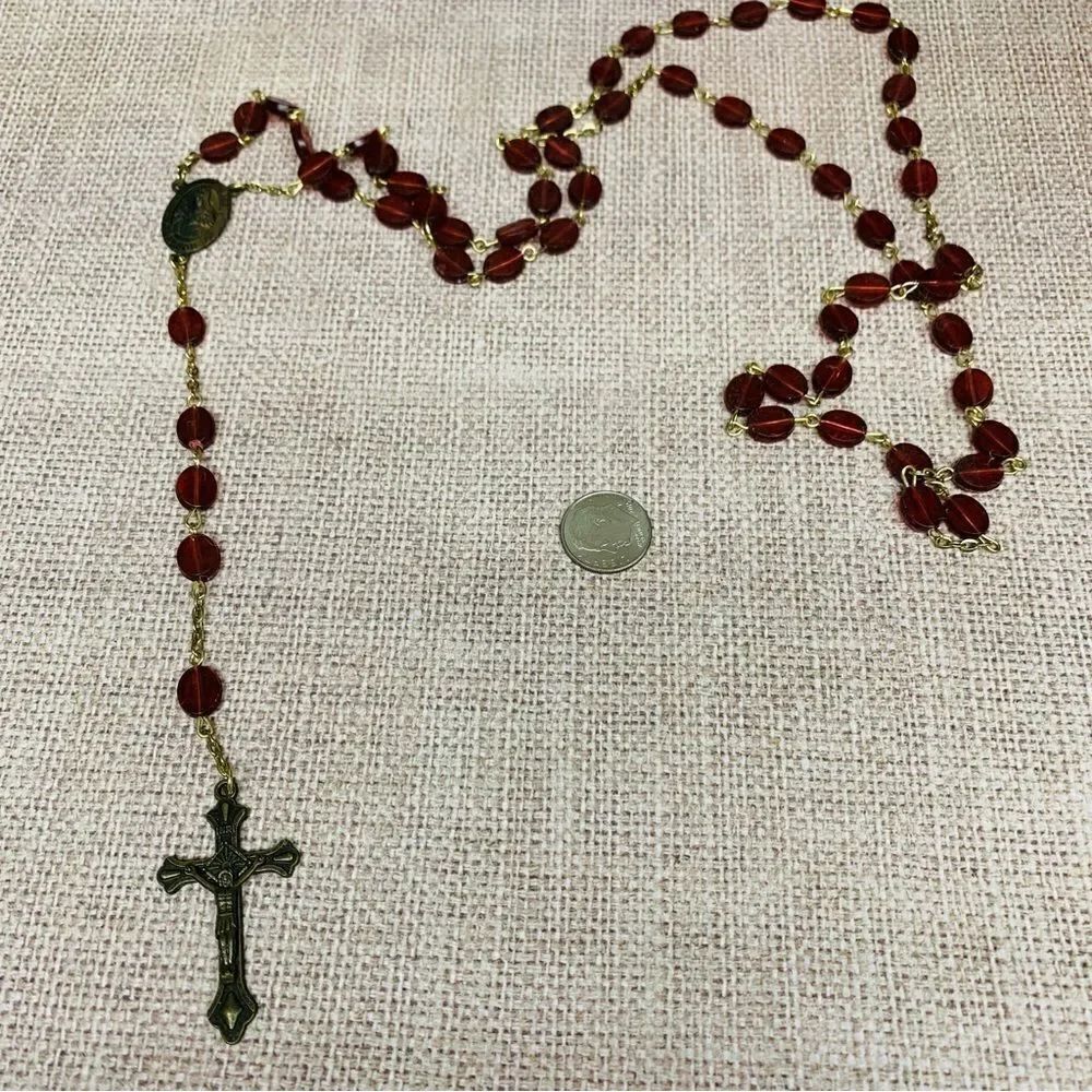 Gold Burgundy Beaded Rosary‎